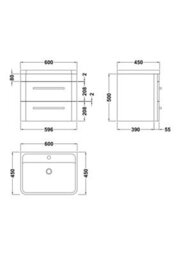 Hudson Reed Solar Wall Hung 2 Drawer Vanity Unit & Polymarble Basin, Pure White Matt, 600 X 540 X 450mm - thumbnail 4