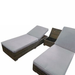 3 Pieces Rattan Sun Lounger Set, 2 Rattan Lounger With Cushion + Storage Rattan Table, Backrest Adjustable - Gray - thumbnail 3