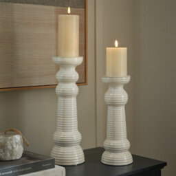 Hill Interiors Sile Large Pillar Candle Holder - Ceramic - L12 X W12 X H38 Cm - White - thumbnail 4