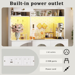 Abrihome Modern Tall Kitchen Cabinet With Led Lights & Usb Ports 120X40X176 Cm White Sideboard Power Outlet Storage For  Kitchen - thumbnail 5