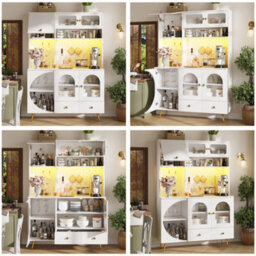 Abrihome Modern Tall Kitchen Cabinet With Led Lights & Usb Ports 120X40X176 Cm White Sideboard Power Outlet Storage For  Kitchen - thumbnail 7