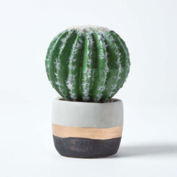 Homescapes Artificial Green Handcrafted Golden Barrel Cactus In Contemporary Stone Pot, 19 Cm - thumbnail 6