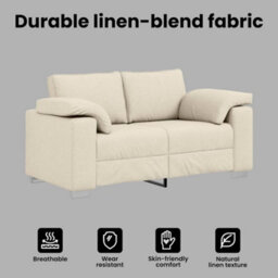 Vidaxl Sofa With Cushion With Pillow Beige 160 X 77 X 82 Cm Linen - thumbnail 7