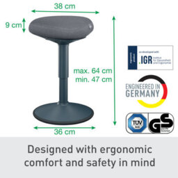 Leitz Ergo Active Sitting Stool Chair Posture Comfort Seat Adjustable Furniture In Dark Grey - thumbnail 5