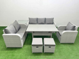 Fimous Pe Wicker 8 Seater Outdoor Rattan Furniture Sofa Sets Reclining Chair Loveseat Sofa 3 Seater Sofa Stool Side Table - thumbnail 1