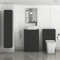 Royal Bathrooms Turin 600mm Freestanding Bathroom Vanity Unit With Sink 2 Drawer Matt Black & Peak Countertop Basin - thumbnail 3