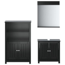Berkfield 3 Piece Bathroom Furniture Set Berg Black Solid Wood Pine - thumbnail 2