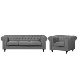 Beliani Living Room Set 4 Seater Chesterfield Fabric Light Grey - thumbnail 1