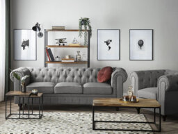 Beliani Living Room Set 4 Seater Chesterfield Fabric Light Grey - thumbnail 2