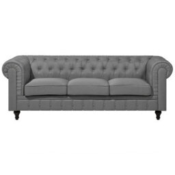 Beliani Living Room Set 4 Seater Chesterfield Fabric Light Grey - thumbnail 5