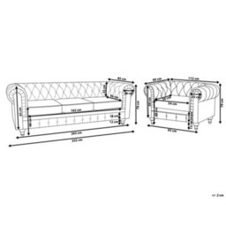 Beliani Living Room Set 4 Seater Chesterfield Fabric Light Grey - thumbnail 3
