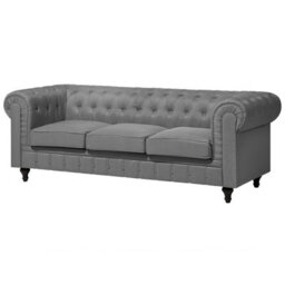 Beliani Living Room Set 4 Seater Chesterfield Fabric Light Grey - thumbnail 4