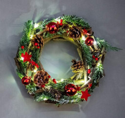 Shatchi 22Cm - B/o Led Twig Wreath Red - thumbnail 1