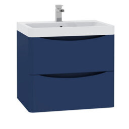 Rinse Bathrooms 600mm Matt Blue Wall Hung 2 Drawer Vanity Unit Basin Bathroom Storage Furniture - thumbnail 2
