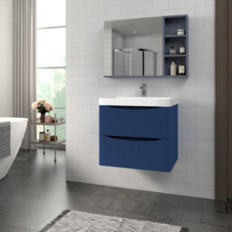 Rinse Bathrooms 600mm Matt Blue Wall Hung 2 Drawer Vanity Unit Basin Bathroom Storage Furniture - thumbnail 1
