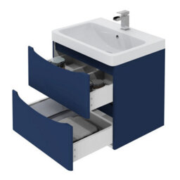 Rinse Bathrooms 600mm Matt Blue Wall Hung 2 Drawer Vanity Unit Basin Bathroom Storage Furniture - thumbnail 4