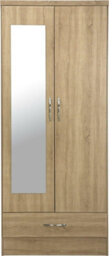Seconique Nevada Mirrored Wardrobe 2 Door 1 Drawer Wardrobe Sonoma Oak Effect - thumbnail 2