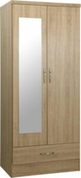 Seconique Nevada Mirrored Wardrobe 2 Door 1 Drawer Wardrobe Sonoma Oak Effect - thumbnail 1