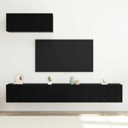 Berkfield 3 Piece Tv Cabinet Set Wall-Mounted Black Oak Engineered Wood - thumbnail 4