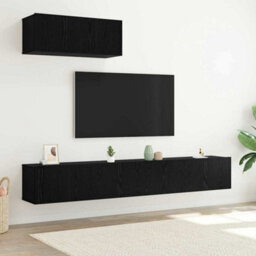 Berkfield 3 Piece Tv Cabinet Set Wall-Mounted Black Oak Engineered Wood - thumbnail 1