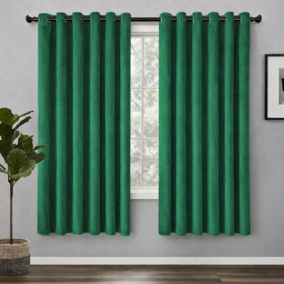 Bedlooms Emerald Green Crushed Velvet Curtains Blackout Thermal Insulated Eyelet Curtain (Pair) 66 X 54 Inches With Tie Back Two - image 1