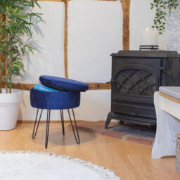 Harbour Housewares Velvet Storage Footstool - Round Modern Dressing Table Footstool Vanity Seat Chair - 45 X 36Cm - Blue/black - thumbnail 6