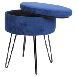 Harbour Housewares Velvet Storage Footstool - Round Modern Dressing Table Footstool Vanity Seat Chair - 45 X 36Cm - Blue/black - thumbnail 4