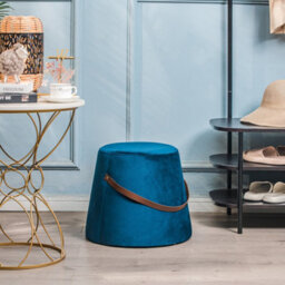 Nordlys Blue Velvet With Rope Pouf Vintage Style Living Room - thumbnail 3