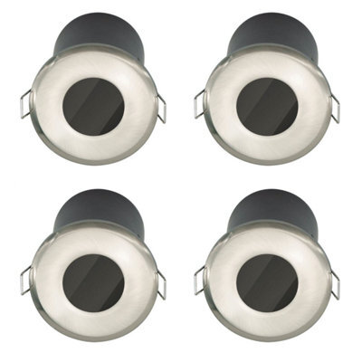 First Choice Lighting Set Of 4 Fire Rated Bathroom Recessed Downlights - Brushed Steel Ip65 - image 1