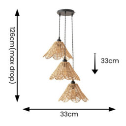 Valuelights Vine Rattan Flower Shade 3 Drop Cluster Matte Black Ceiling Pendant Light - thumbnail 7