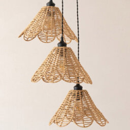 Valuelights Vine Rattan Flower Shade 3 Drop Cluster Matte Black Ceiling Pendant Light - thumbnail 3