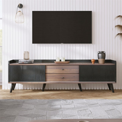 Abrihome Modern Tv Stand With Mixed Storage, 2 Drawers & 2 Sliding Doors, Black And Wood - image 1