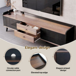 Abrihome Modern Tv Stand With Mixed Storage, 2 Drawers & 2 Sliding Doors, Black And Wood - thumbnail 3