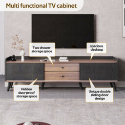 Abrihome Modern Tv Stand With Mixed Storage, 2 Drawers & 2 Sliding Doors, Black And Wood - thumbnail 2