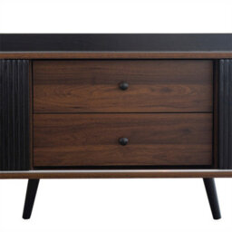 Abrihome Modern Tv Stand With Mixed Storage, 2 Drawers & 2 Sliding Doors, Black And Wood - thumbnail 6