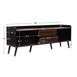 Abrihome Modern Tv Stand With Mixed Storage, 2 Drawers & 2 Sliding Doors, Black And Wood - thumbnail 5