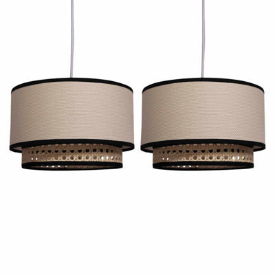 First Choice Lighting Set Of 2 Koral - Natural Rattan And Cane 25 Cm Easy Fit Pendant Shades - image 1