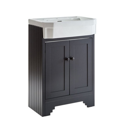 Homestylestore Black Grey 570mm Bathroom Vanity Unit And Round Black Handles - image 1