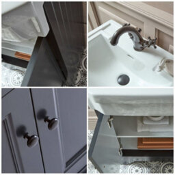 Homestylestore Black Grey 570mm Bathroom Vanity Unit And Round Black Handles - thumbnail 2
