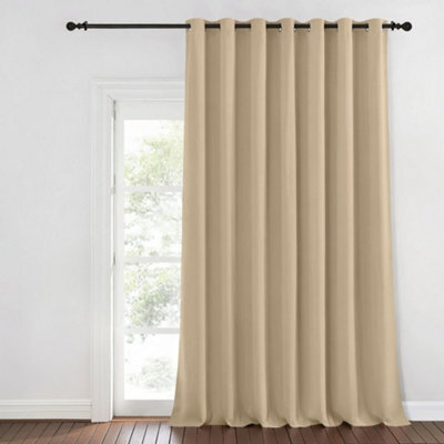 Aspire Homeware Plain Room Darkening Blackout Eyelet Door Curtain Single Panel Cream (W) 168Cm X (D)213Cm With Tie Back - image 1