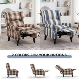 Wingback Recliner Armchair, Fabric Vintage Check Pushback Recliner Chair With Adjustable Backrest And Footrest - Brown - thumbnail 6