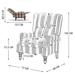 Wingback Recliner Armchair, Fabric Vintage Check Pushback Recliner Chair With Adjustable Backrest And Footrest - Brown - thumbnail 7