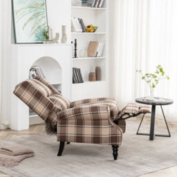 Wingback Recliner Armchair, Fabric Vintage Check Pushback Recliner Chair With Adjustable Backrest And Footrest - Brown - thumbnail 4