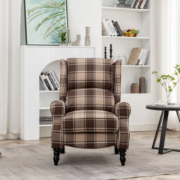 Wingback Recliner Armchair, Fabric Vintage Check Pushback Recliner Chair With Adjustable Backrest And Footrest - Brown - thumbnail 3