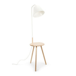 Valuelights Freja Large Wooden Floor Lamp With Fabric Tapered Shade And Coffee Table
