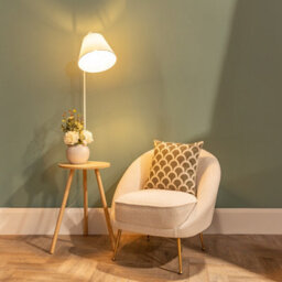 Valuelights Freja Large Wooden Floor Lamp With Fabric Tapered Shade And Coffee Table - thumbnail 4