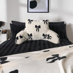 Ohs Bow Cuddle Cushion Soft Fleece Reading Pillow - Black - thumbnail 2