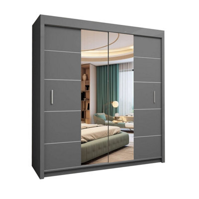 Interior Emporium Ie Oslo Wradrobe With Rails & Shelves With Led Light Sliding Door Wardrobe With Led Light ( Grey , 150 Cm ) - image 1