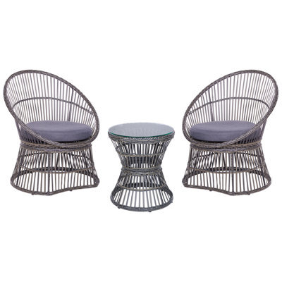 Beliani Bistro Set With Cushions Mesyna Pe Rattan Taupe - image 1