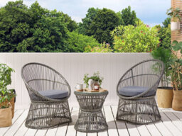 Beliani Bistro Set With Cushions Mesyna Pe Rattan Taupe - thumbnail 2